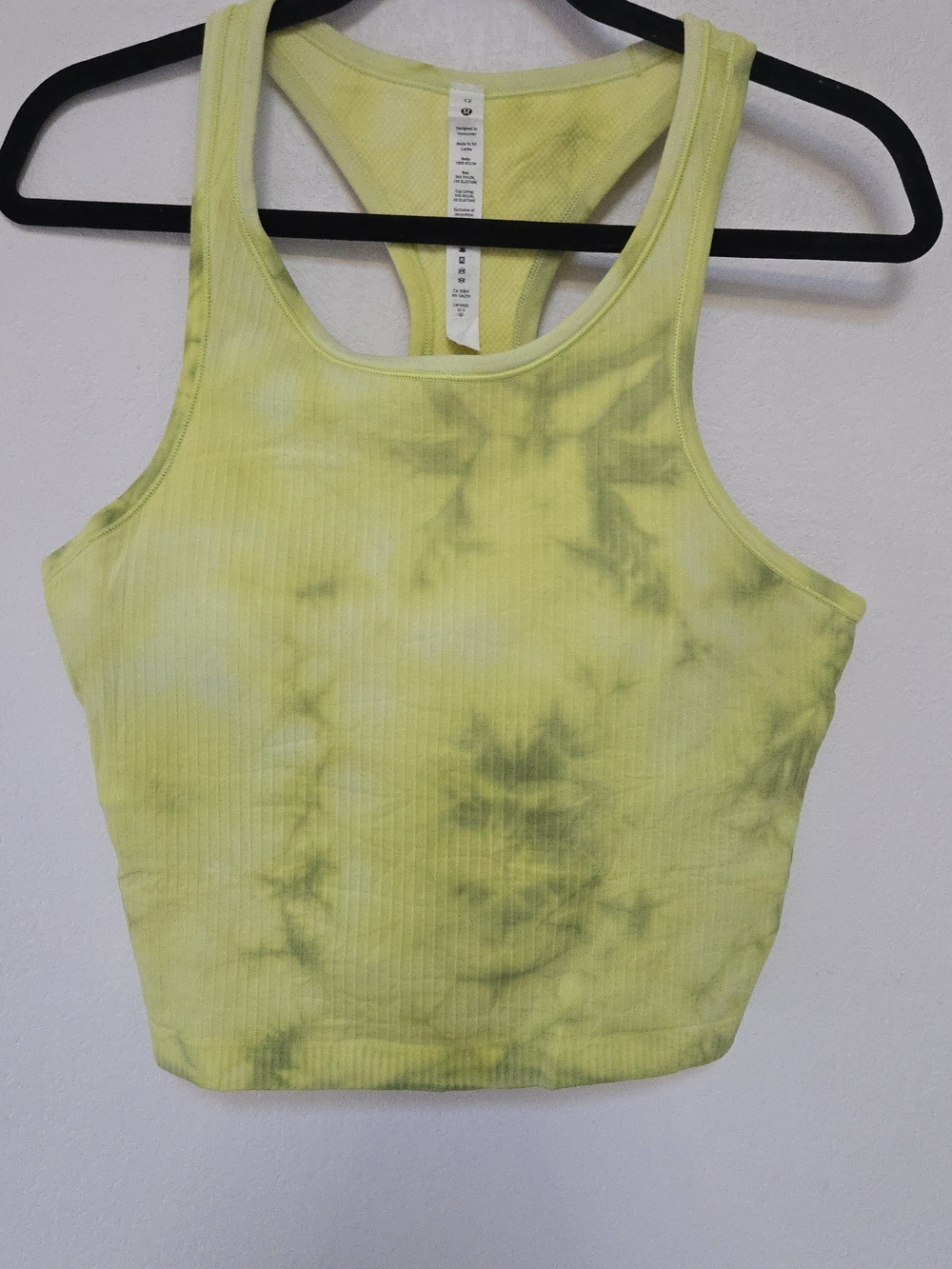 lululemon athletica Yellow Tie-Dye Ribbed Racerback, Bra Crop Tank